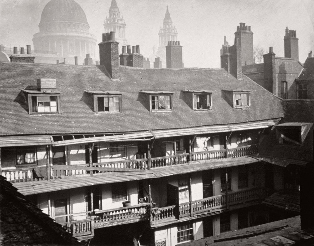 Detail of View of the galleries at the Oxford Arms Inn, Warwick Lane, from the roof, City of London by Society for Photographing the Relics of Old London