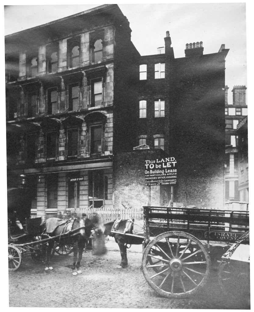 Detail of View of land to let in Arthur Street East with two horse-drawn carts in front, City of London by Henry Dixon
