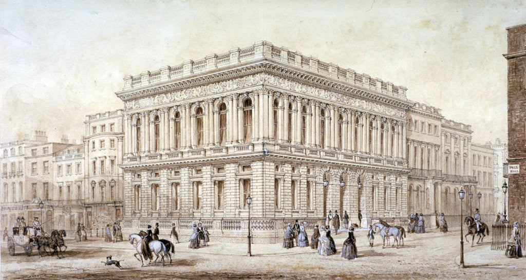 Detail of View of the Army and Navy Club on Pall Mall, Westminster, London by J Marchant