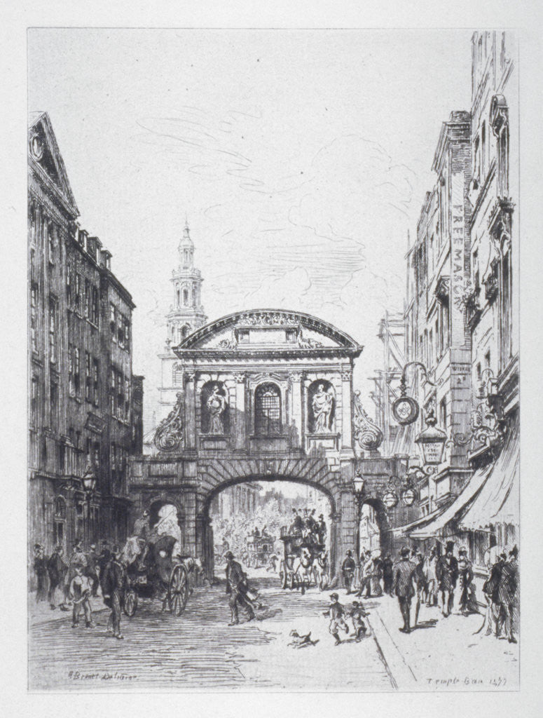 Detail of View of the east side of Temple Bar, London by Alfred-Louis Brunet-Debaines