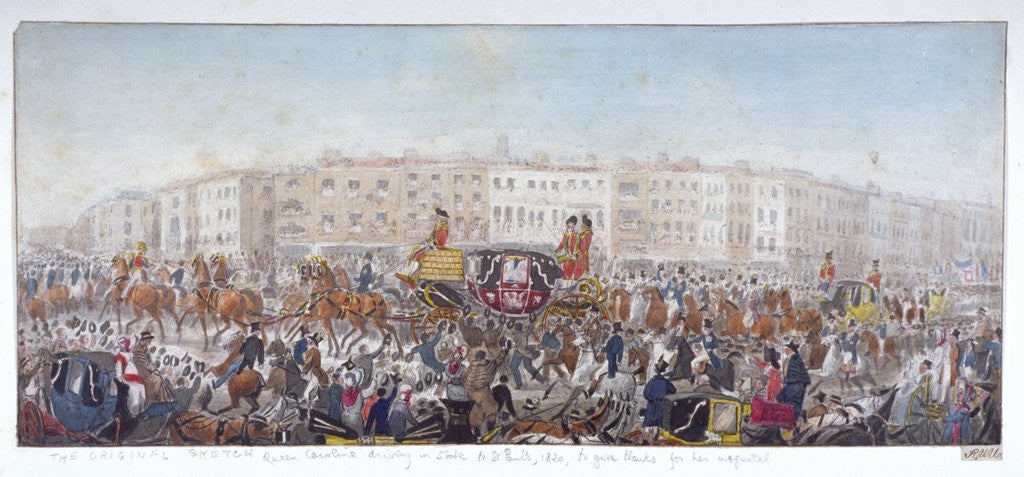 Detail of Queen Caroline travelling to St Paul's Cathedral, London, 20th November 1820 (1821) by RWU