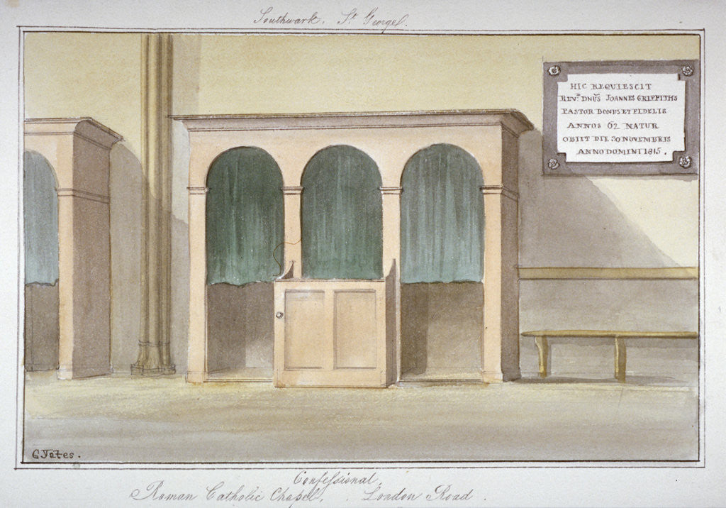 Detail of The confessional in the Roman Catholic Chapel on London Road, Southwark, London by G Yates