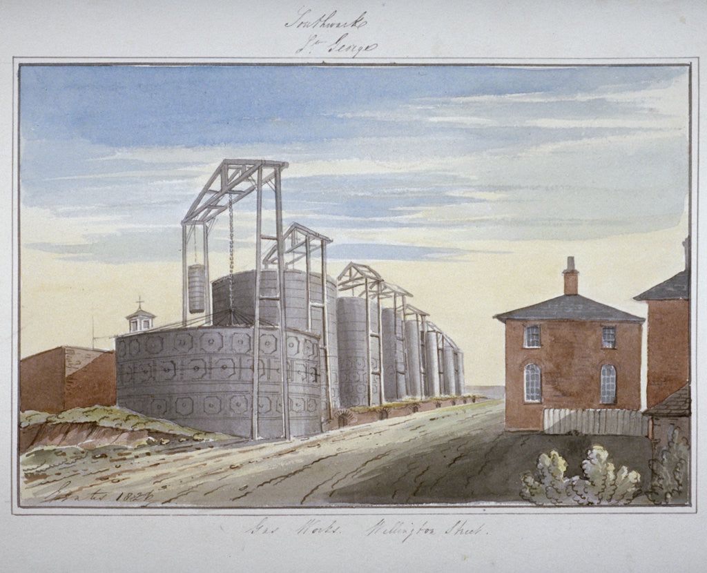 Detail of View of gas works in Pocock Street, Southwark, London by G Yates