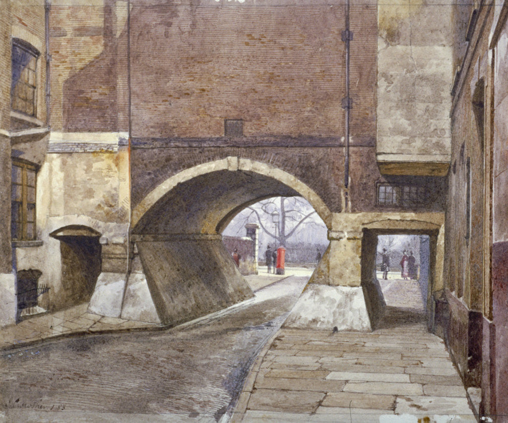 Detail of View of the entrance to Lincoln's Inn Fields in Duke Street, Westminster, London by John Crowther