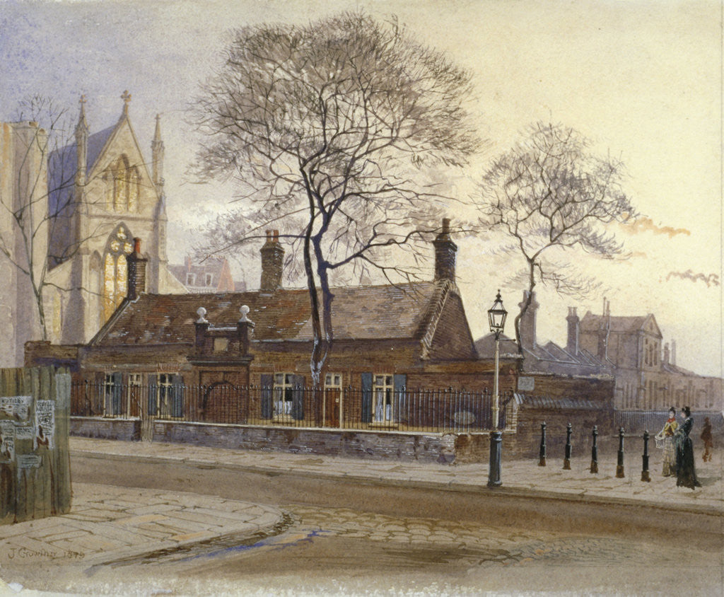 Detail of View of Butler's Almshouses, Caxton Street, Westminster, London by John Crowther