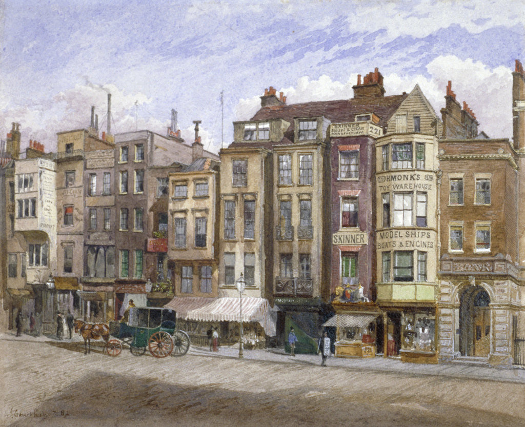 Detail of View of commercial premises in the Strand, Westminster, London by John Crowther