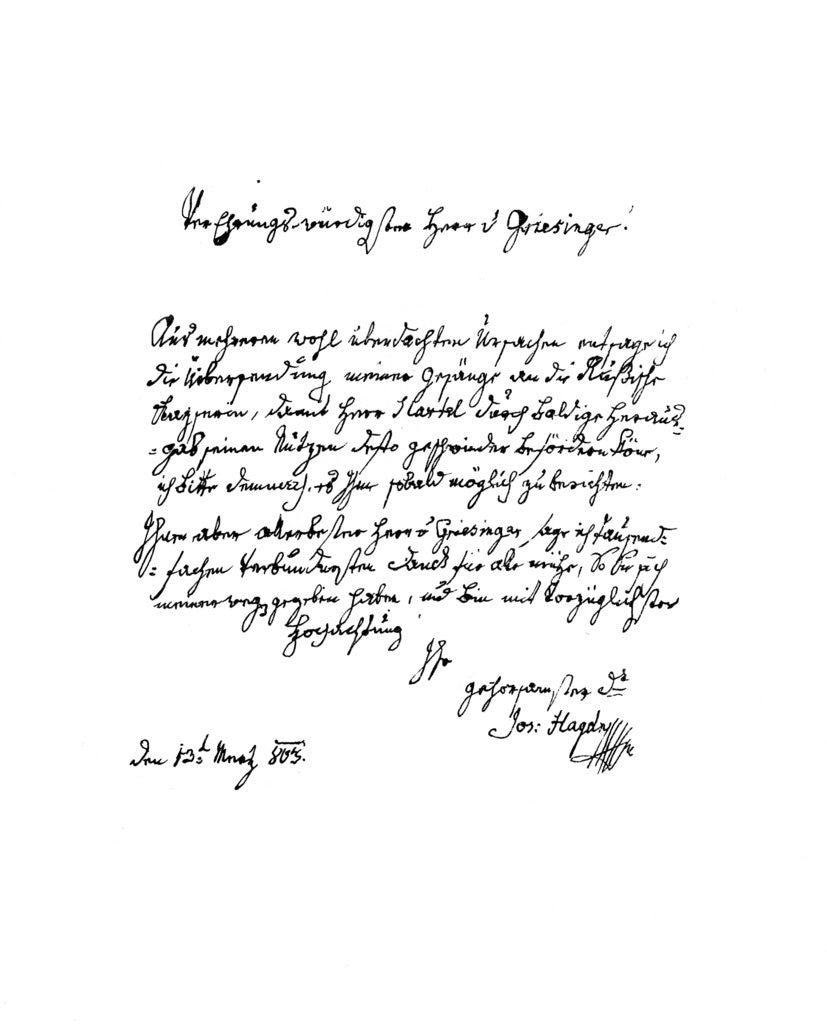 Detail of Letter by Francis Joseph Haydn to Herr von Griesinger by Frederick George Netherclift