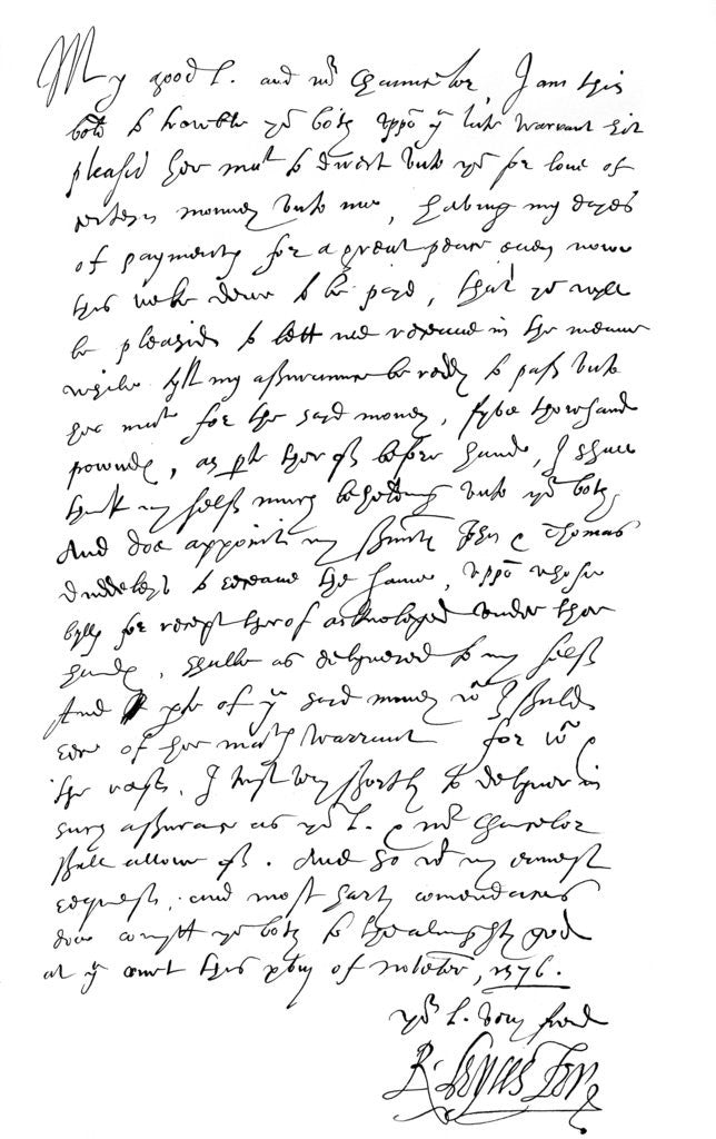 Detail of Letter by Robert Dudley, Earl of Leicester, to Lord Burghley and Sir Walter Mildmay by Frederick George Netherclift