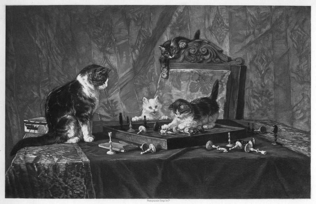 Detail of Cats playing with a chessboard by Goupil and Co
