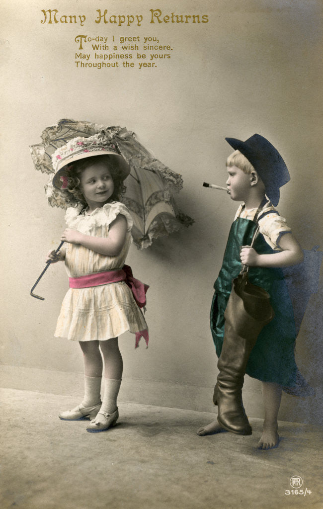 Detail of 'Many Happy Returns', birthday card by Anonymous