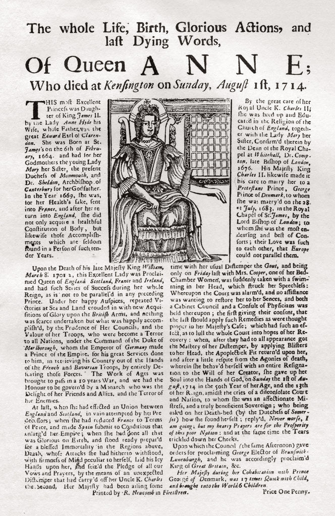 Detail of Broadside published on the death of Queen Anne by Anonymous