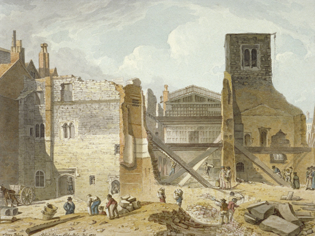 Detail of View of the demolition of the Savoy Palace, Westminster, London by Robert Blemmell Schnebbelie