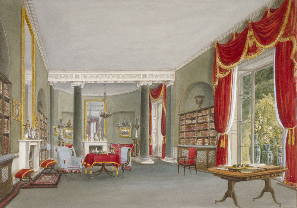Detail of Interior view of the library drawing room in Bromley Hill, Bromley, Kent by John Buckler