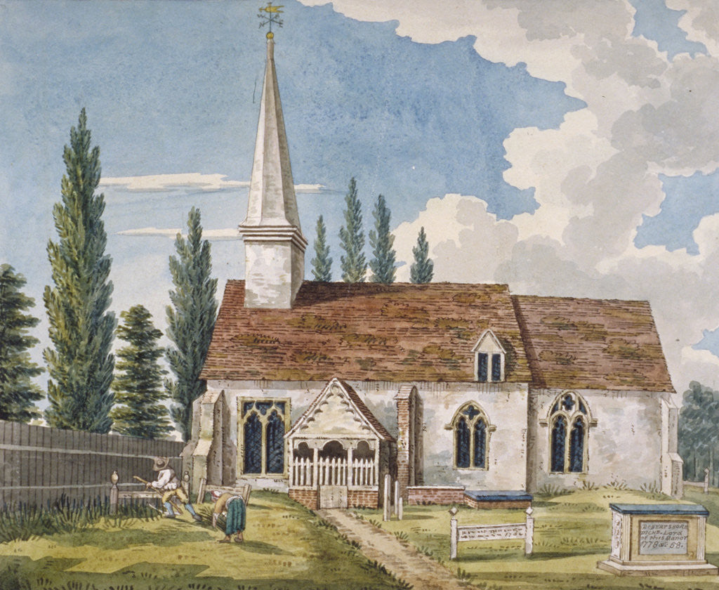 Detail of South view of the church of St Giles, Ickenham, Middlesex. c1800 by Anonymous