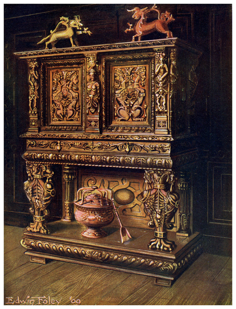 Detail of Carved Bourgouignon credence by Edwin Foley