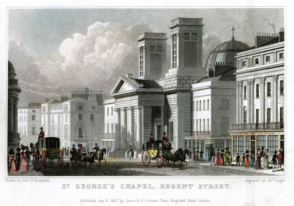 Detail of St George's Chapel, Regent Street, Westminster, London by J Tingle
