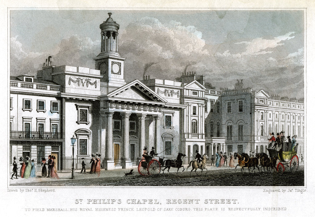 Detail of St Philip's Chapel, Regent Street, Westminster, London by J Tingle