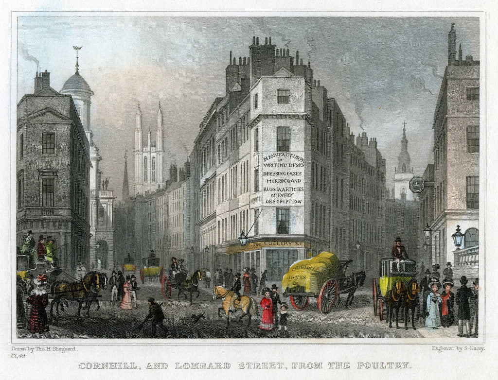 Detail of Cornhill and Lombard Street from Poultry, City of London by S Lacey