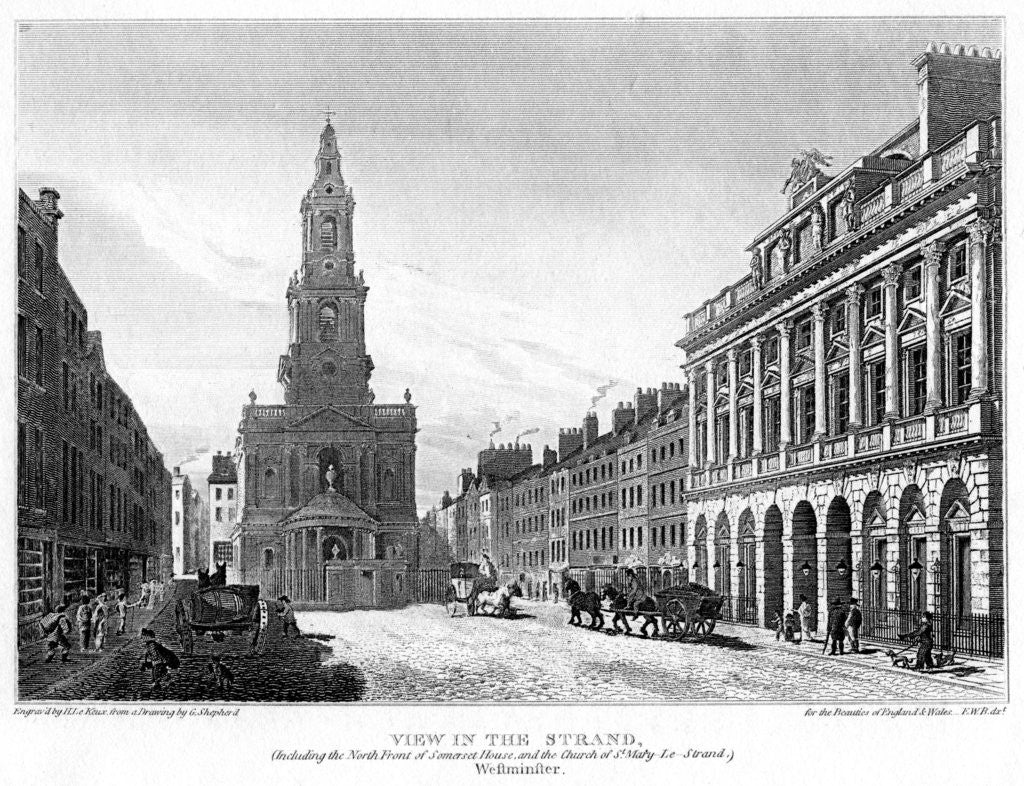 Detail of View of the Strand, Westminster, London by H le Keux