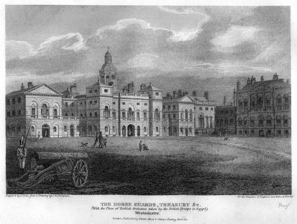 Detail of Horse Guards, Westminster, London by G Cooke