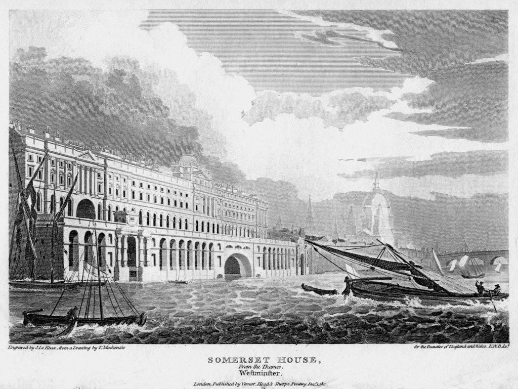 Detail of Somerset House, from the Thames, London by H le Keux