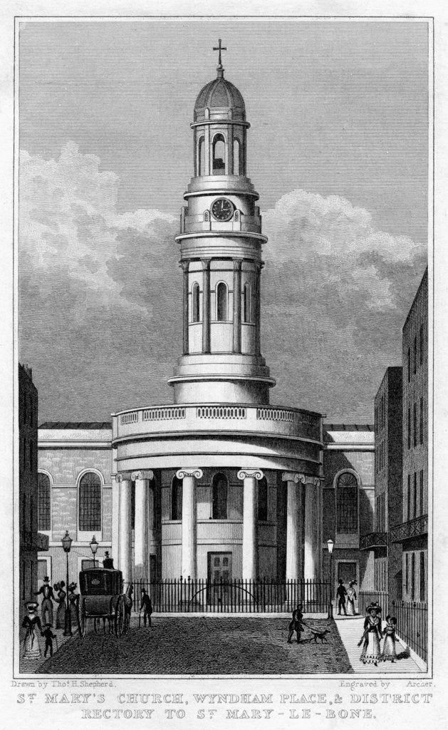 Detail of St Mary's Church, Wyndham Place, and District Rectory to St Mary Le Bone, London by Archer