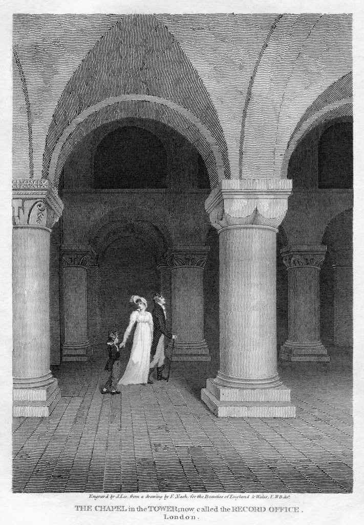 Detail of 'The Chapel in the Tower, now called the Record Office', Tower of London by J Lee