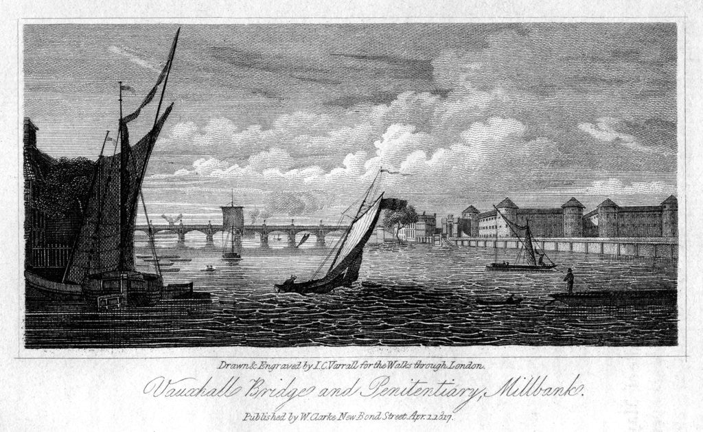 Detail of Vauxhall Bridge and Millbank Penitentiary, Westminster, London by JC Varrall