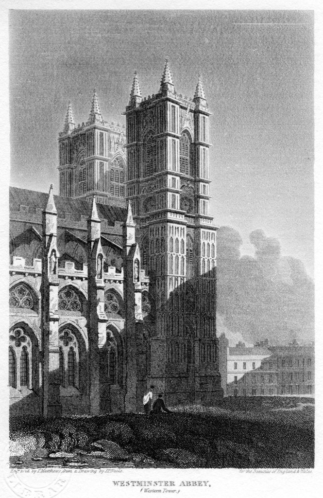 Detail of Western towers, Westminster Abbey, London by Matthews