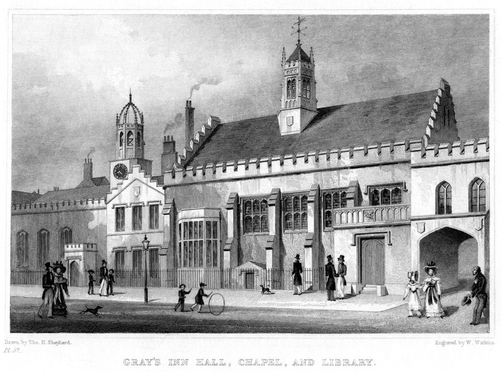 Detail of Gray's Inn Hall, Chapel, and Library, London by W Watkins
