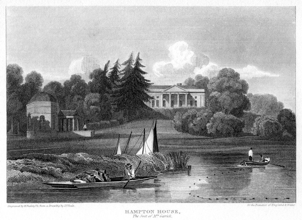 Detail of 'Hampton House, the seat of Mr Garrick', Hampton, Richmond upon Thames, London by William Radclyffe