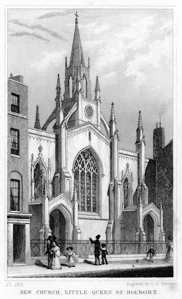 Detail of New Church, Little Queen Street, Holborn, London by Thomas Hosmer Shepherd