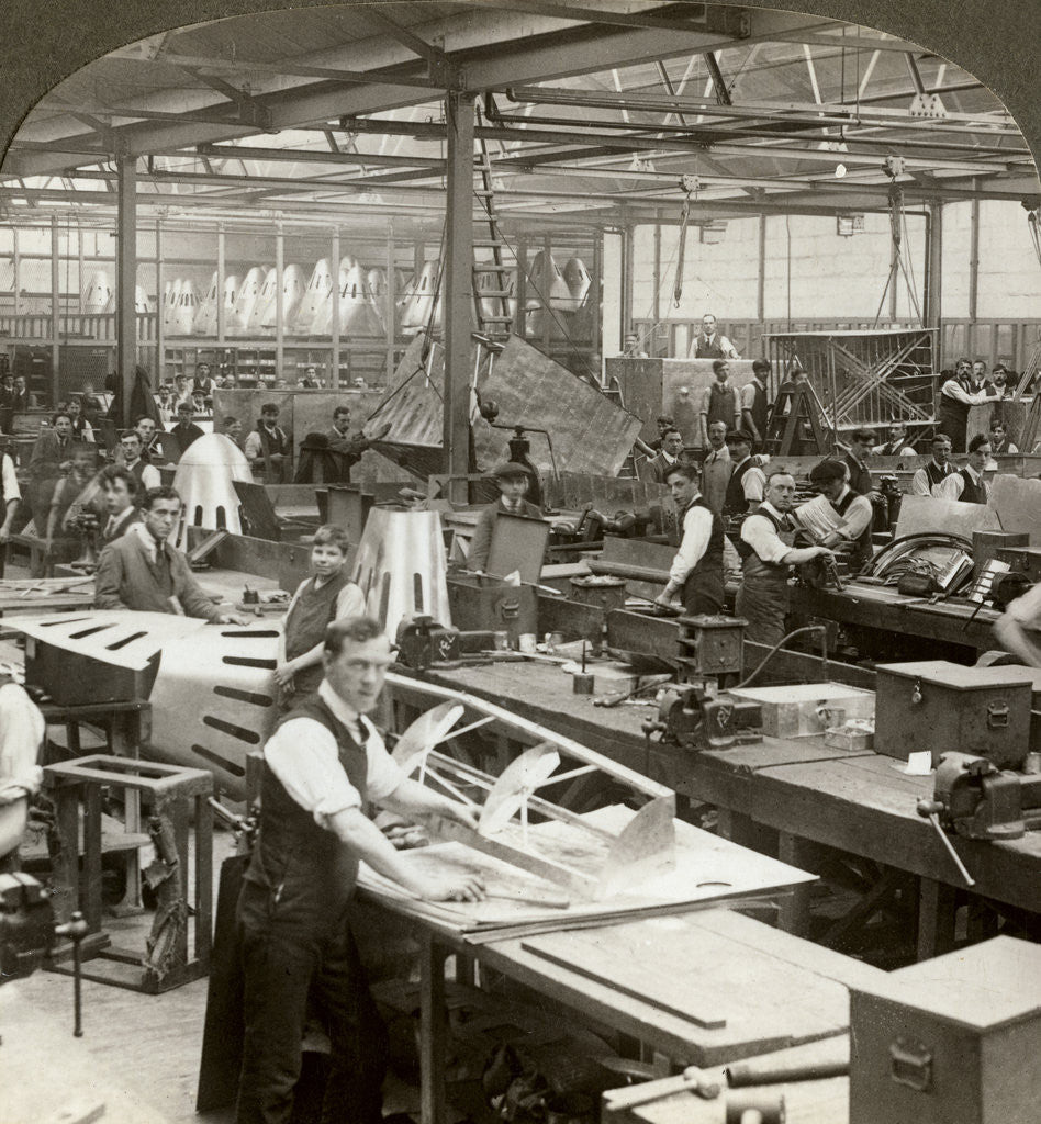Detail of Sheet metal workers at a aeroplane factory, World War I by Realistic Travels Publishers