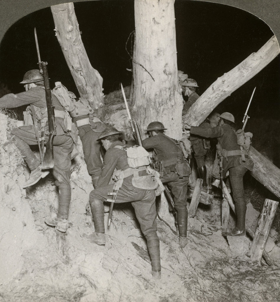 Detail of Soldiers leaving a trench for a night raid at Messines, Belgium, World War I by Realistic Travels Publishers