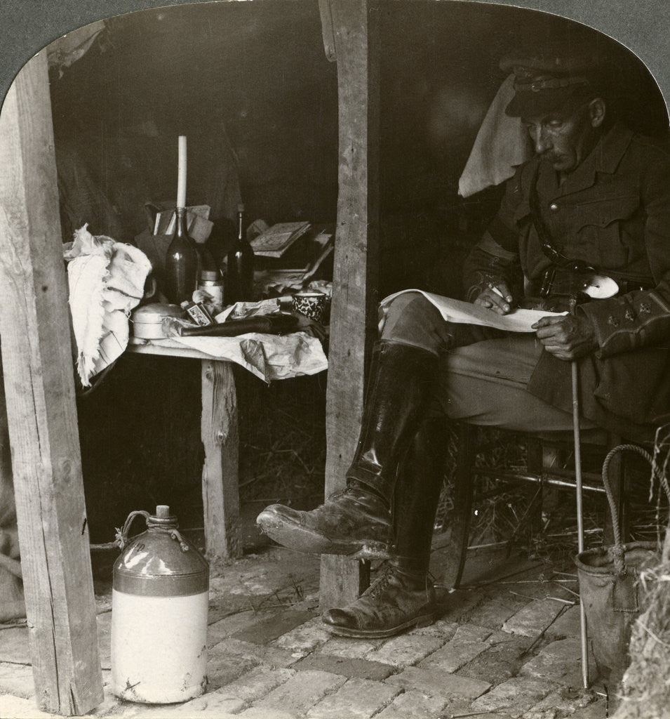 Detail of Staff officer in a dugout studying details before an offensive, World War I by Realistic Travels Publishers