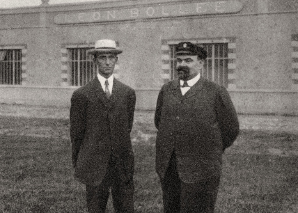 Detail of Wilbur Wright, American aviator, and Leon Bollee, French inventor and car manufacturer by Anonymous