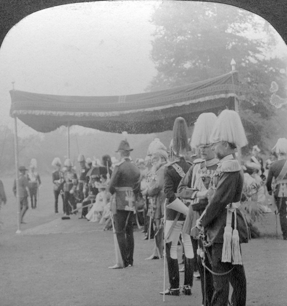 Detail of The King presenting Coronation medals, Buckingham Palace, London by Excelsior Stereoscopic Tours