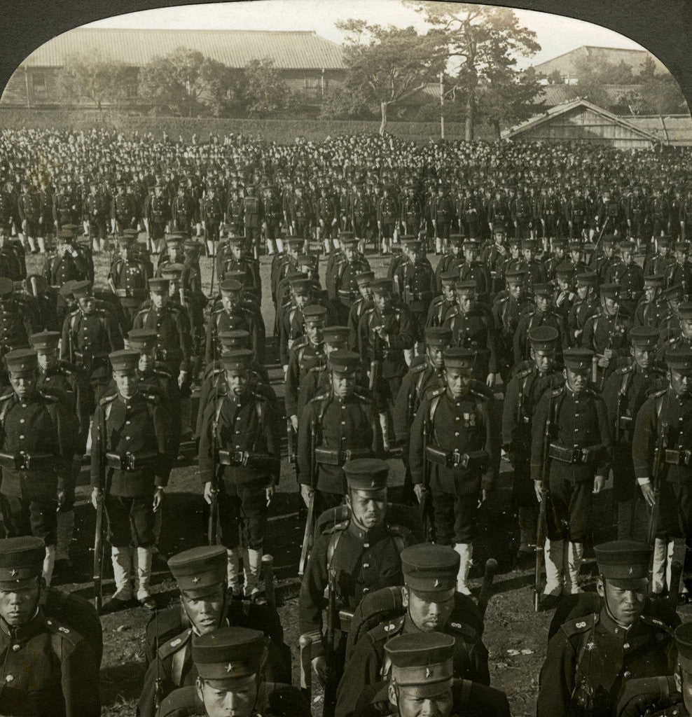 Detail of Japanese infantry at the Emperor's birthday review, Tokyo, Japan by Excelsior Stereoscopic Tours