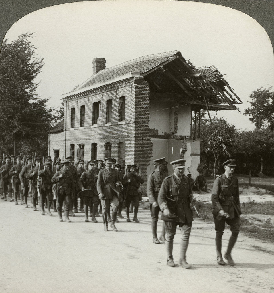 Detail of London Territorials on the march, La Bassee Road, northern France, World War I by Realistic Travels Publishers
