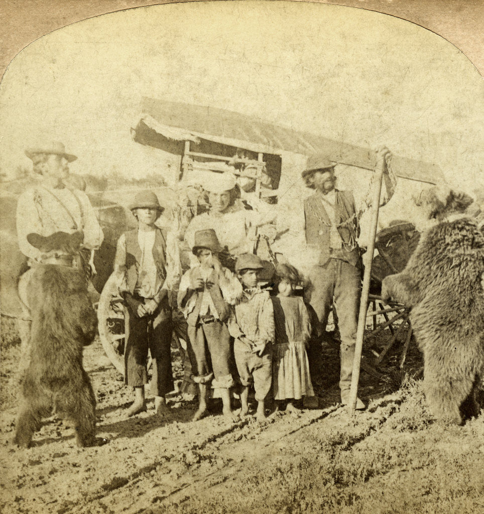 Detail of Gypsies and dancing bears on the road by Underwood & Underwood