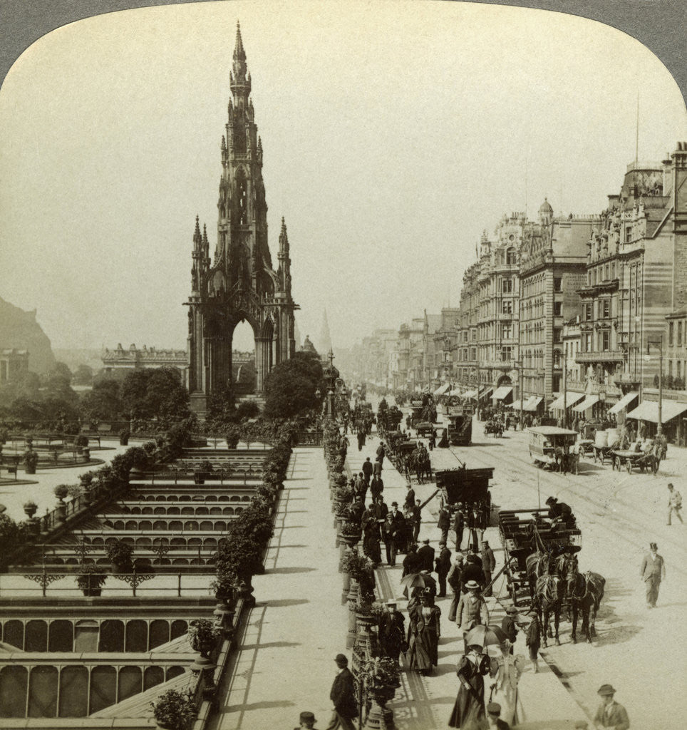 Detail of Princes Street and the Scott Monument, Edinburgh, Scotland by Underwood & Underwood