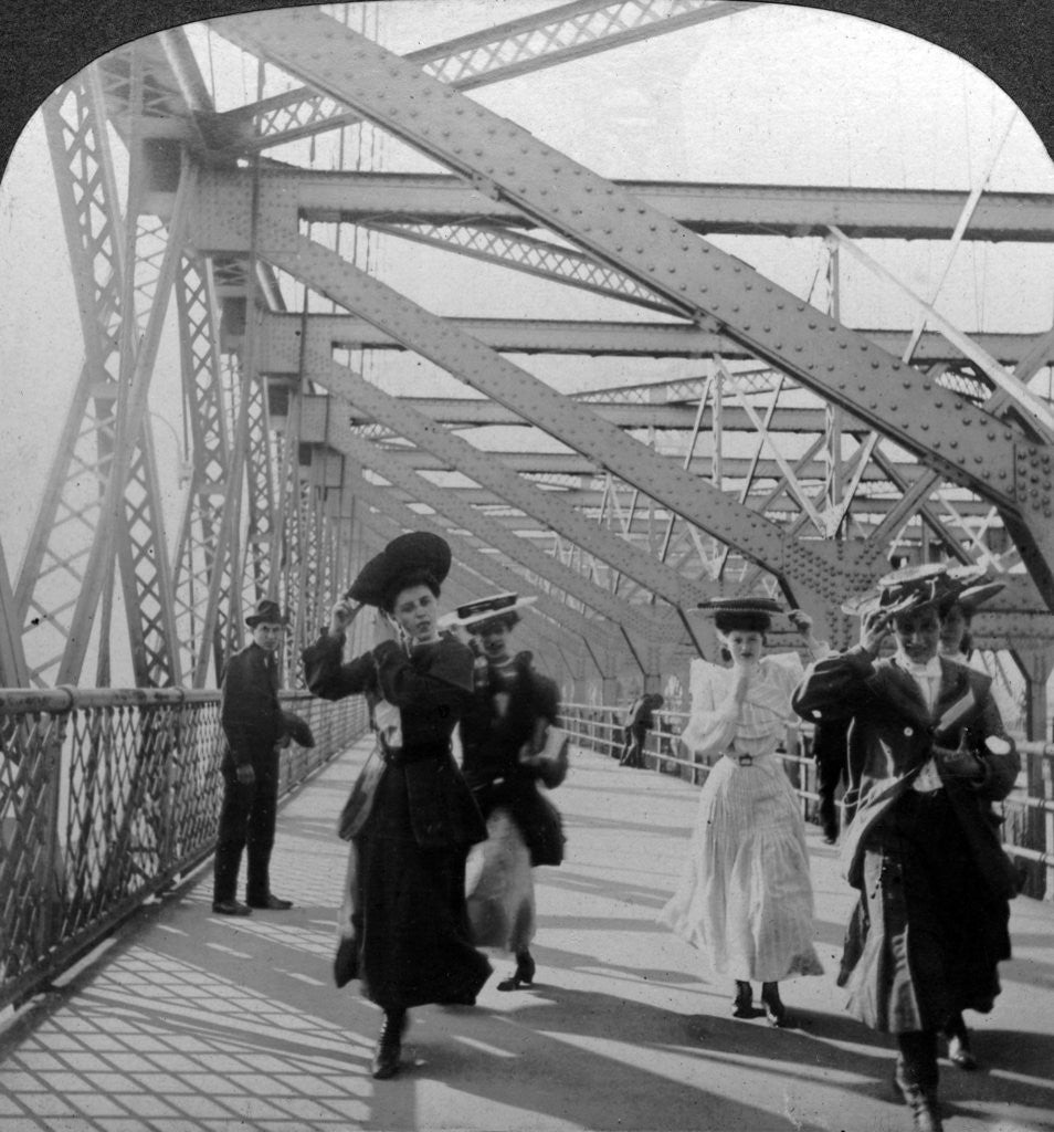 Detail of The promenade, Williamsburg Bridge, New York, USA by Excelsior Stereoscopic Tours