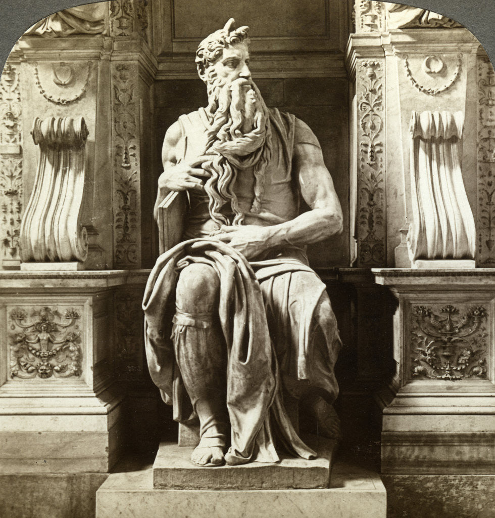 Detail of Michelangelo's statue of Moses, Church of San Pietro in Vincoli, Rome, Italy by Underwood & Underwood