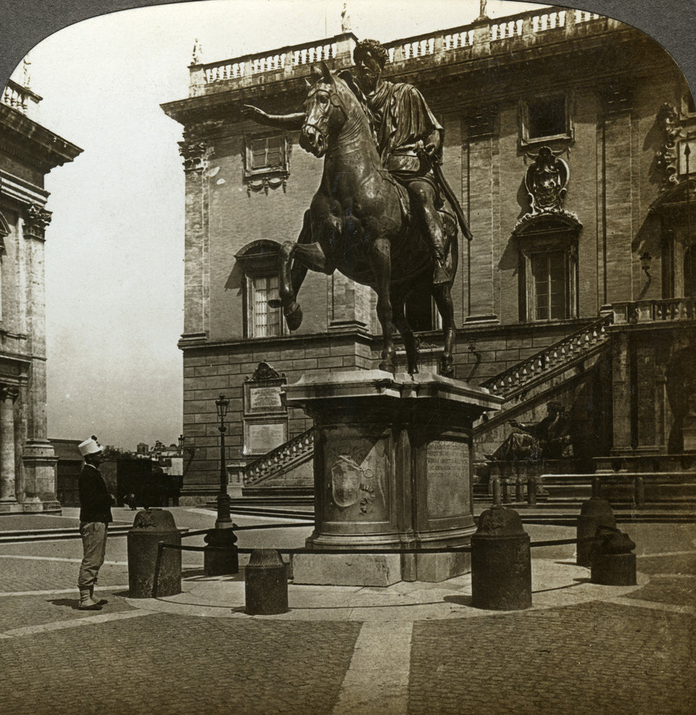 Detail of Statue of the Emperor Marcus Aurelius, Rome, Italy by Underwood & Underwood