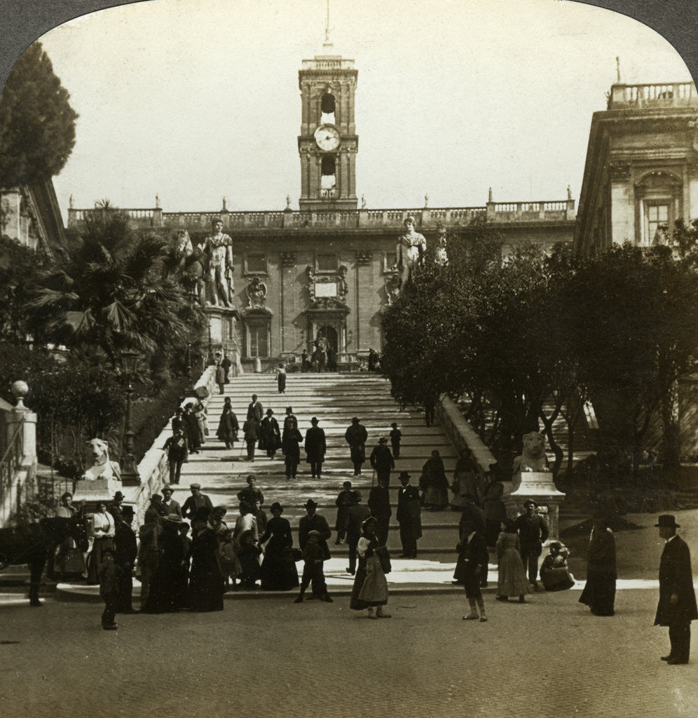 Detail of Senatorial Palace, Piazza del Campidoglio, Capitoline Hill, Rome, Italy by Underwood & Underwood