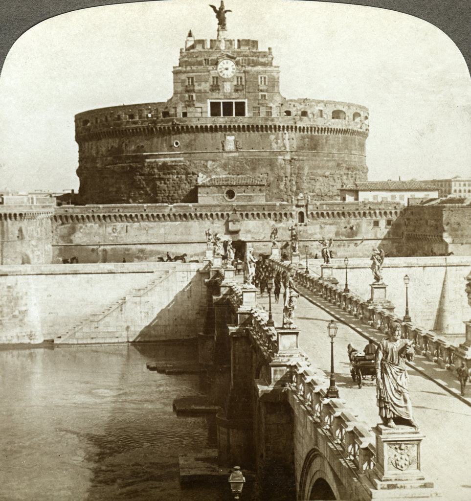 Detail of Bridge and Castle of St Angelo, Rome, Italy by Underwood & Underwood