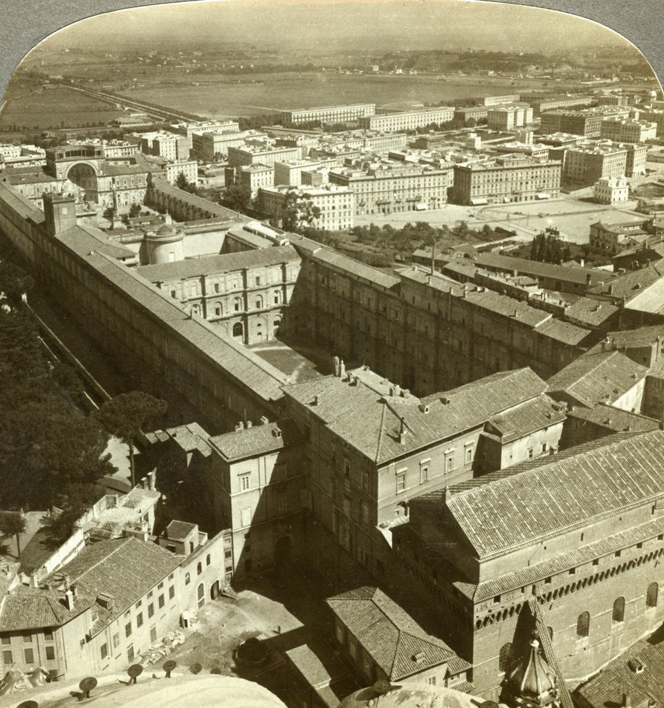 Detail of Vatican Palace from the dome of St Peter's Basilica, Rome, Italy by Underwood & Underwood