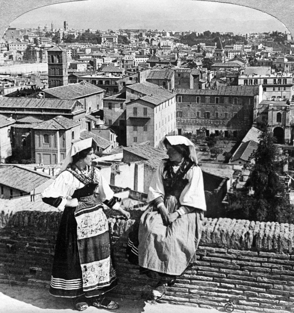 Detail of Two women in traditional costume in Rome, Italy by Underwood & Underwood
