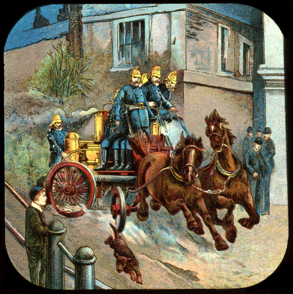Detail of Horse-drawn fire engine by Anonymous