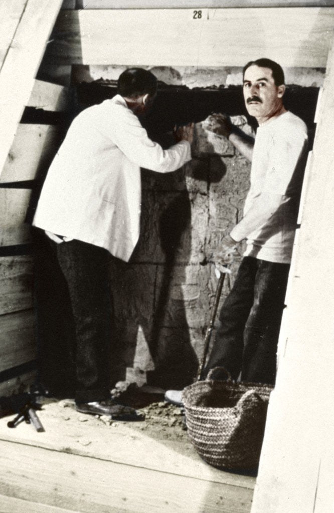 Detail of Howard Carter and a colleague excavating a tomb in the Valley of the Kings, Egypt by Harry Burton